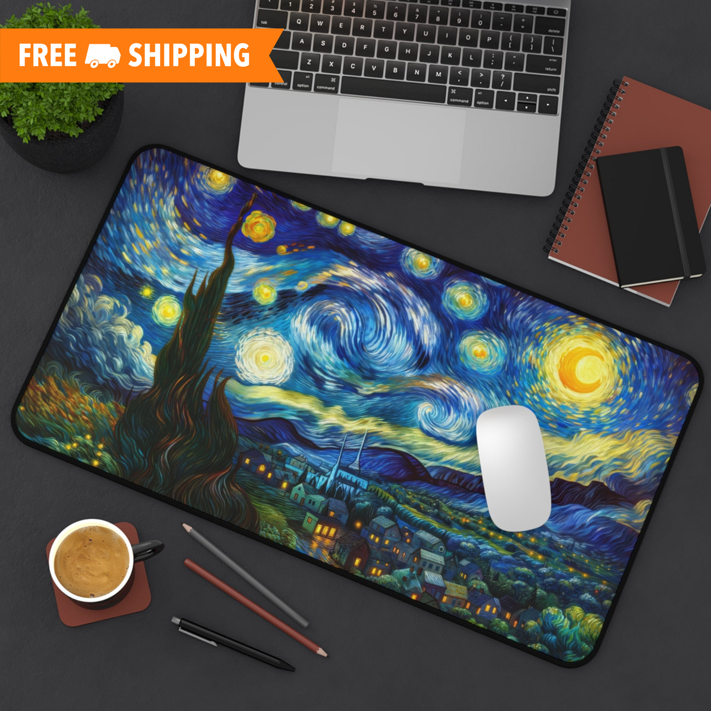 The Starry Night Van Gogh , Gaming Desk Mat 2 Sizes | Office Decor GiftDesk Mats