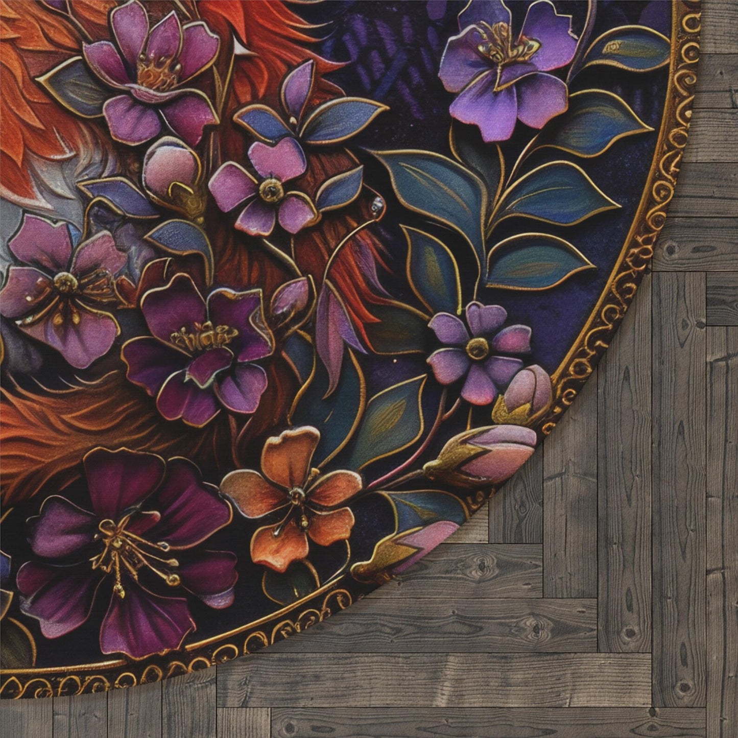 Art Nouveau Cat Cherry Blossom Round Area Rugs