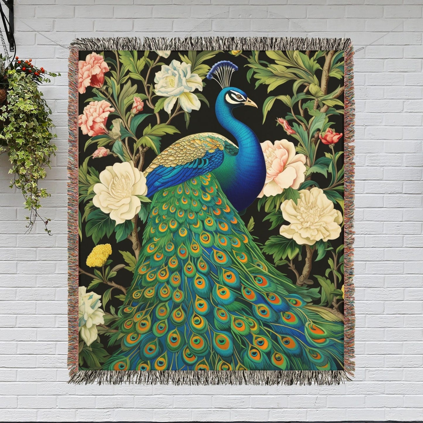 Peacock Woven Blanket, William Morris Inspired Throw, Cozy Home Decor, Nature Lover Gift, Boho Style Bedding, Unique Tapestry, Housewarming