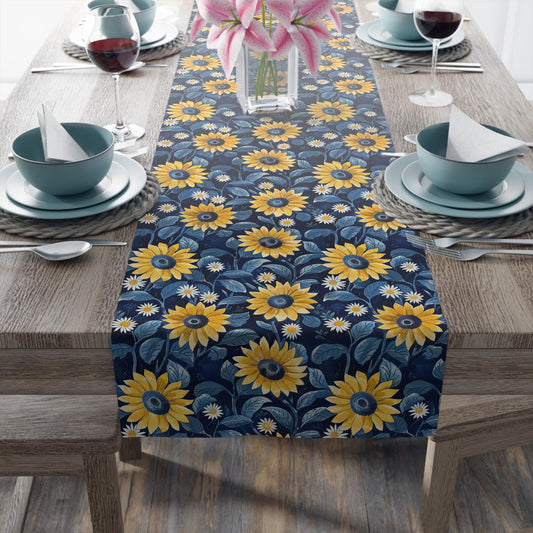 Sunflower Table Runner, Rustic Farmhouse Floral Dining Decor, Fall Tabletop Accent