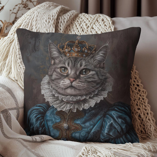 Victorian Prince Cat Decorative Pillow, Vintage Style Cushion for Cat Lovers, Pet Gifts, Unique Art, Feline Decor, Royal Cat Art
