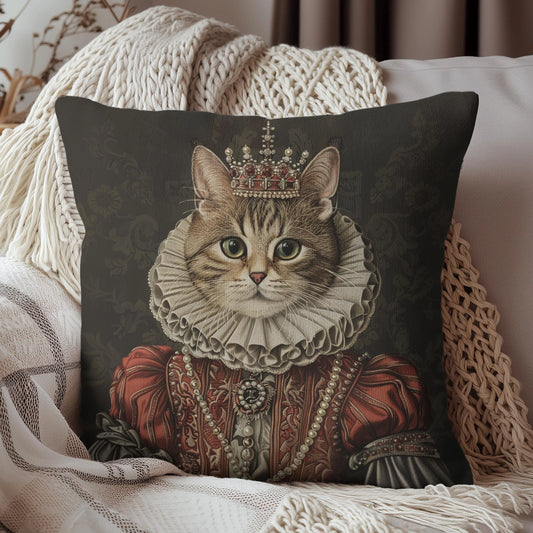 Rococo Royal Cat Square Pillow, Fun Home Decor, Cat Lover Gift, Unique Cushion, Pet Themed Gift, Cozy Living Room Accent
