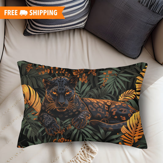 William Morris Inspired Floral Black Leopard Lumbar Pillow, INSERT INCLUDED | Cottage-core Home Decor, Decorative Pillow, Accent Cushion,