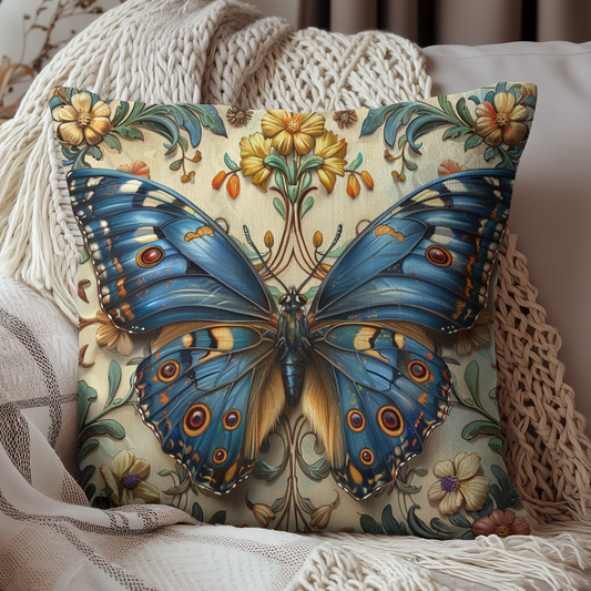 Blue Butterfly Decorative Pillow - Nature-Inspired Home Accent