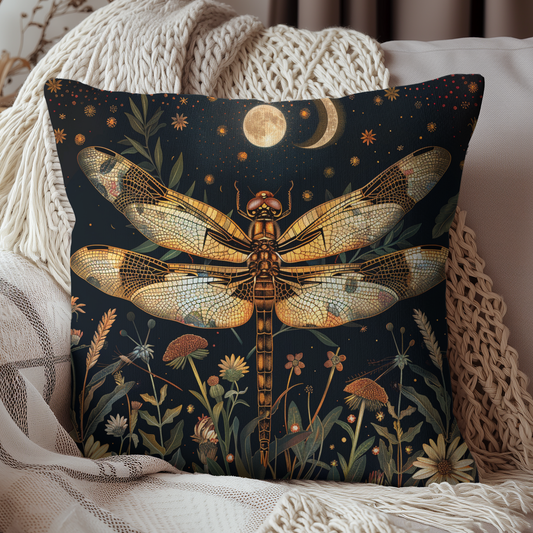 William Morris Inspired Woodland Dragonfly Decorative Pillow | Cottage-core Pillow