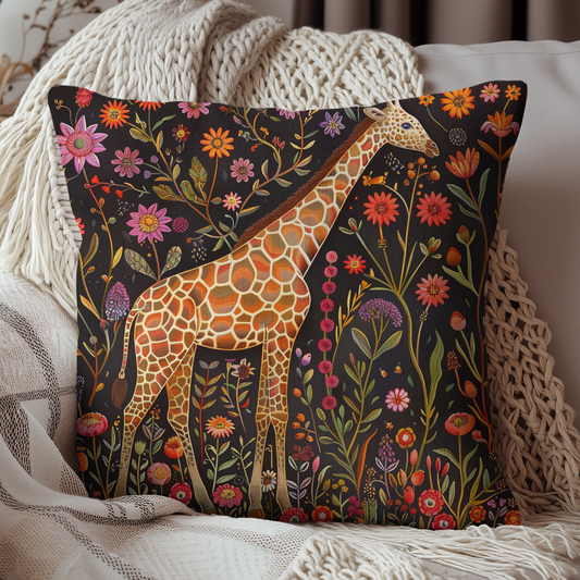 Forest Floral Giraffe Decorative Pillow Morris Inspired | Cottage-core Pillow