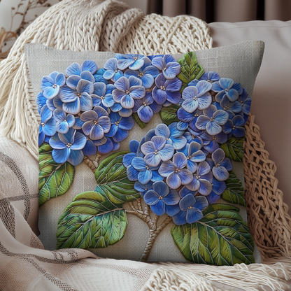 Hydrangea Purple Blue Decorative Pillow, Botanical Home Decor Pillow
