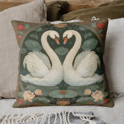 Art Nouveau White Swans Lotus Flowers William Morris Inspired Decorative Pillow, Home Decor