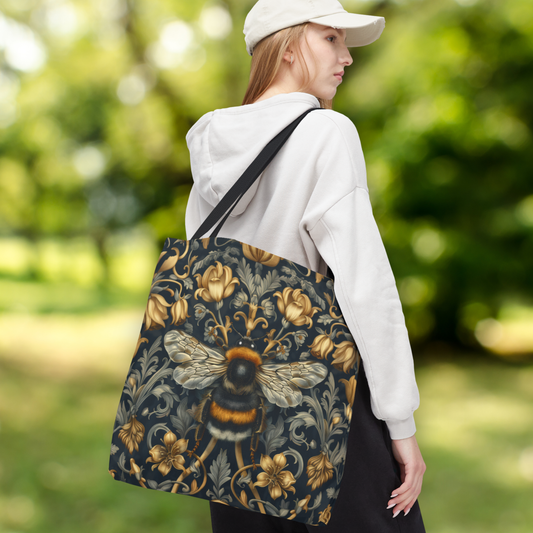 Vintage Bumblebee Floral Tote Bag | Botanical Insect Market Bag | Cottagecore Bee Shopper