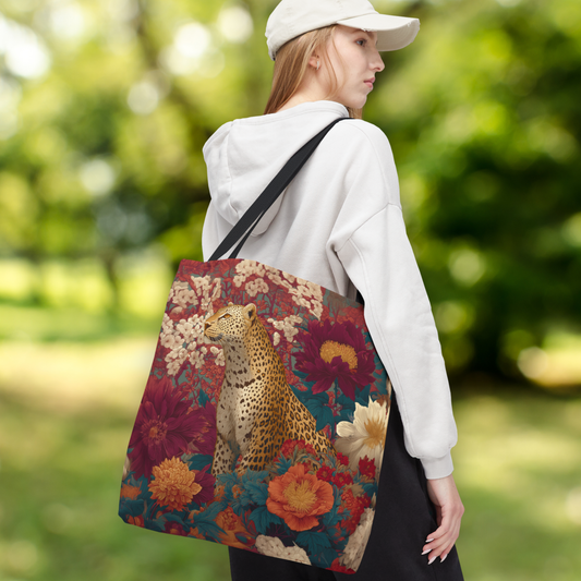Botanical Cheetah Tote Bag, William Morris Inspired Exotic Jungle Cat Market Bag
