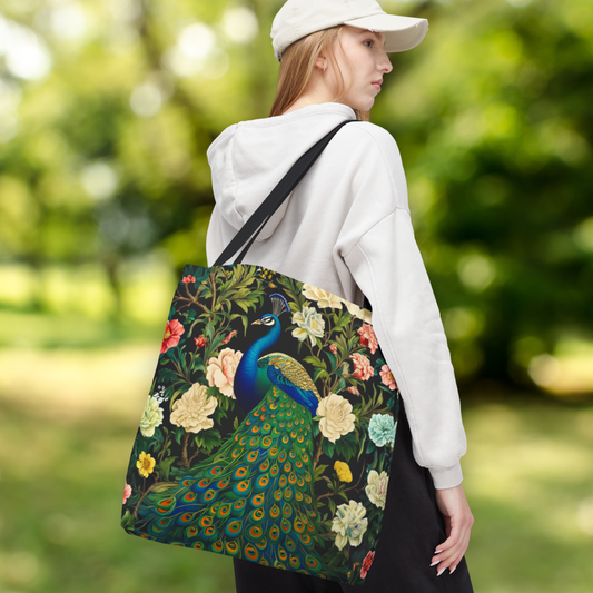 Peacock Garden Tote, Vintage Floral Bird Print, William Morris Inspired