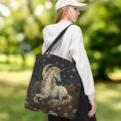 William Morris Inspired Celestial Unicorn Tote Bag | Moonlit Fantasy Market Bag