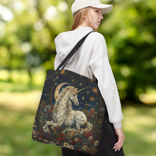 William Morris Inspired Celestial Unicorn Tote Bag | Moonlit Fantasy Market Bag