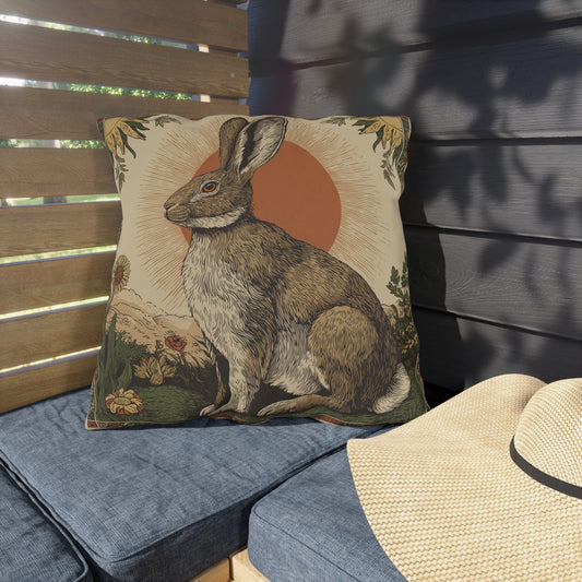 Rabbit Outdoor Pillow, Vintage Bunny Throw Pillow, Cottagecore Animal Cushion, Rustic Woodland Decor, Nature Accent Pillow, Farmhouse Gift, Spring Home Decor