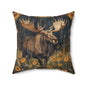 William Morris Inspired Rustic Moose Sunflower Pillow, Nature Lover Gift, Cabin Decor, Wildlife Home Accent, Cozy Living Room