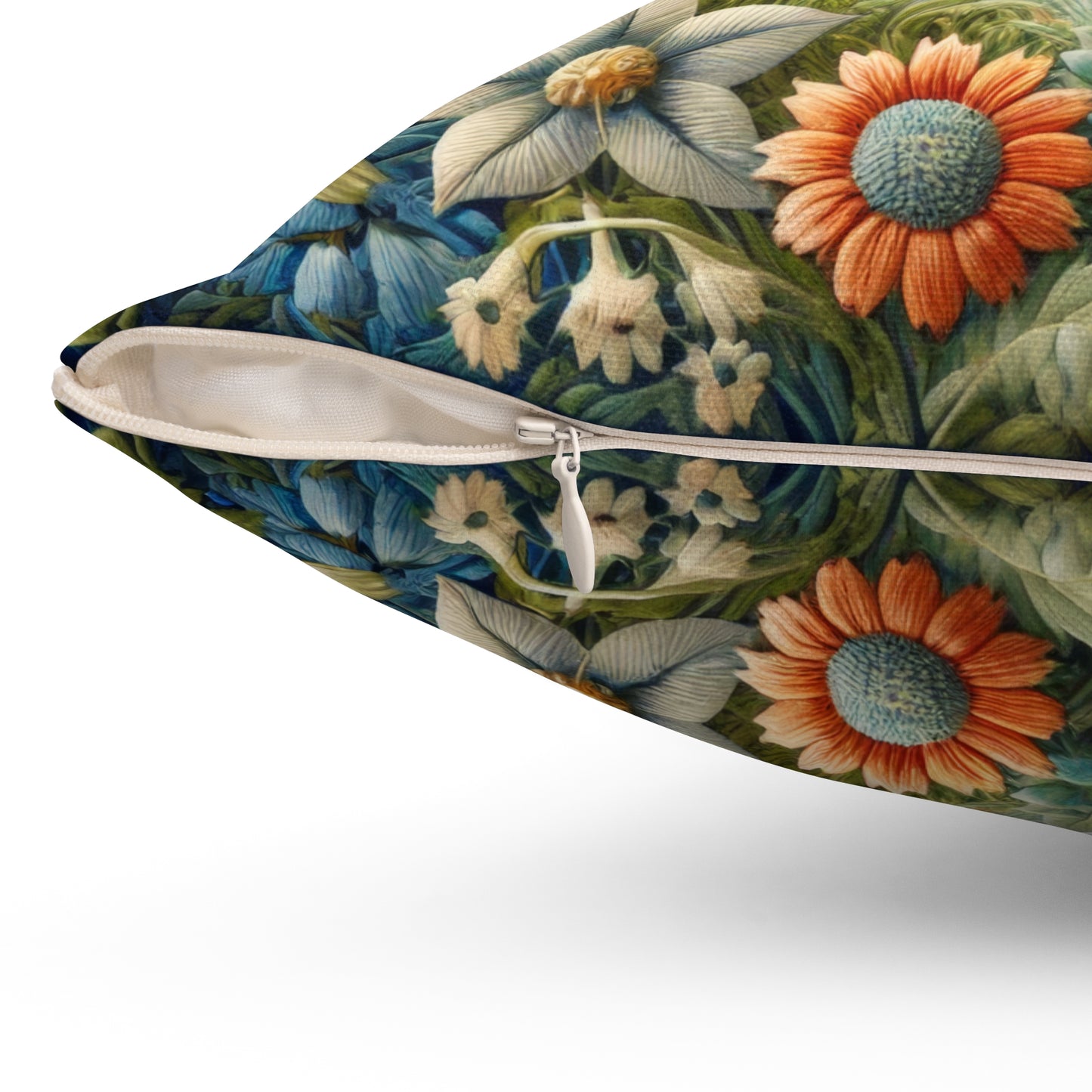 Hedgehog Square Pillow, William Morris Inspired Decorative Cushion, Botanical Home Decor Accent