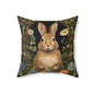 Bunny Garden Throw Pillow, Cute Rabbit Floral Decorative Pillow