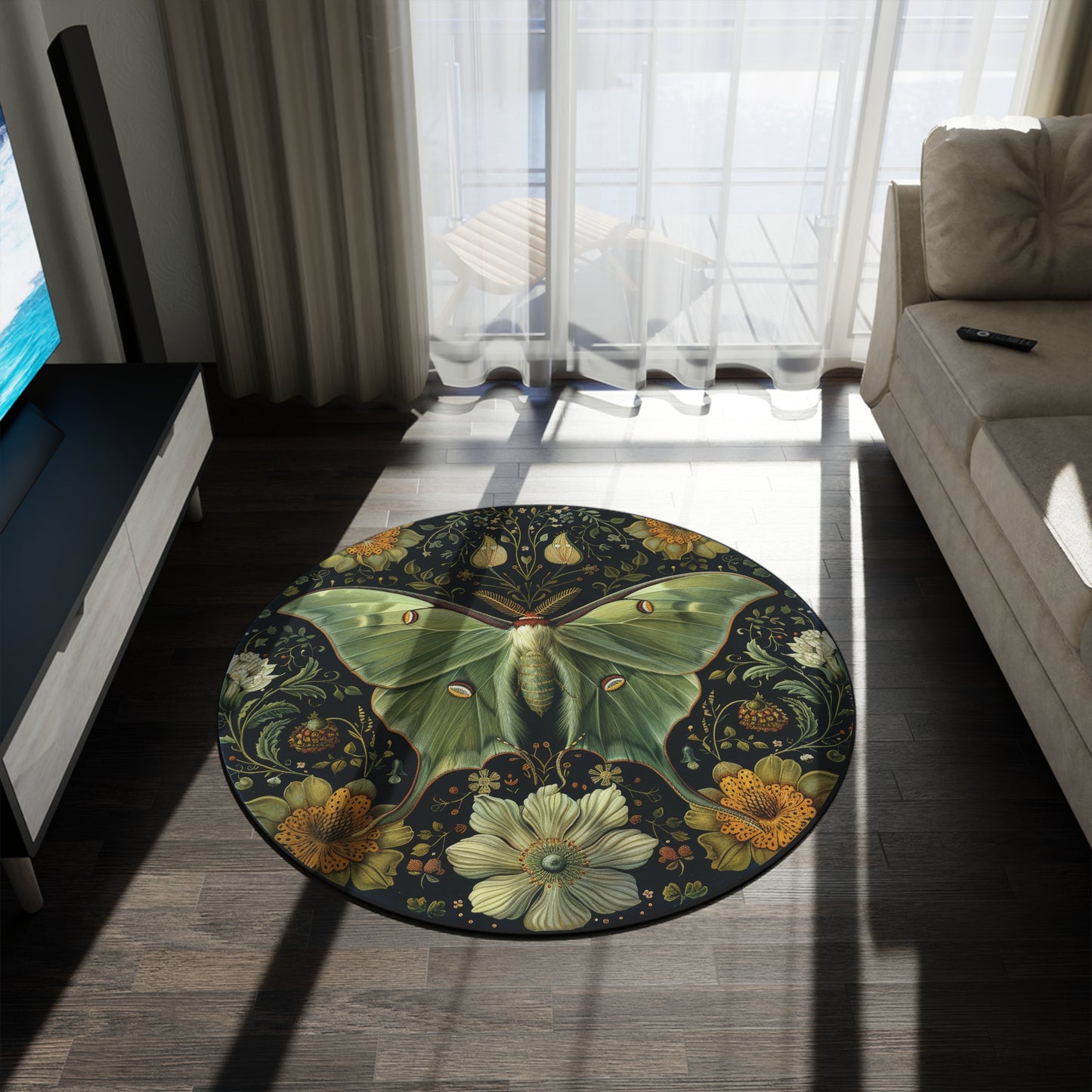 Woodland Luna Botanical Round Rug, William Morris Inspired Decor Carpet, Area Mat Floral Design