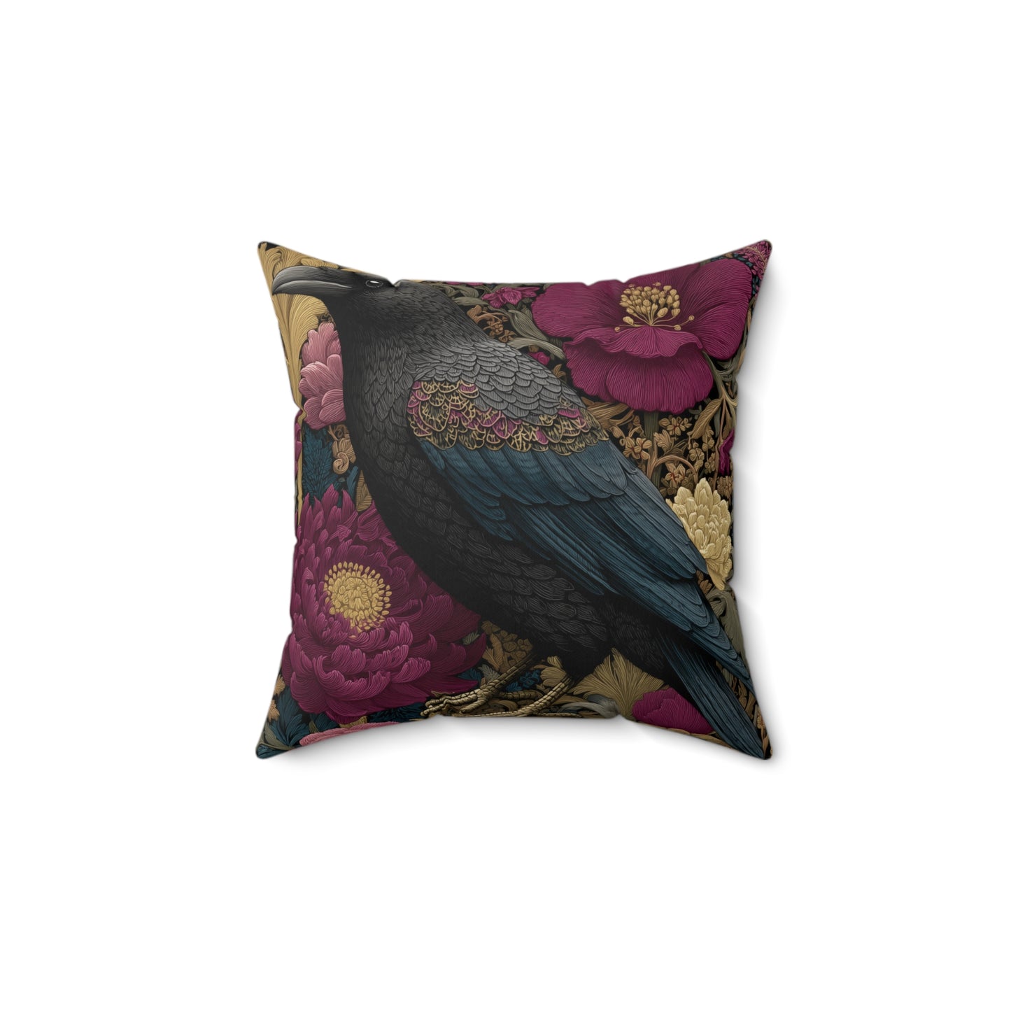 Elegant Raven & Peony Floral Pillow, Gothic Dark Academia Throw Pillow, Bohemian Raven Pillow, Gothic Home Decor, Gift for Bird Lovers