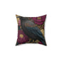 Elegant Raven & Peony Floral Pillow, Gothic Dark Academia Throw Pillow, Bohemian Raven Pillow, Gothic Home Decor, Gift for Bird Lovers