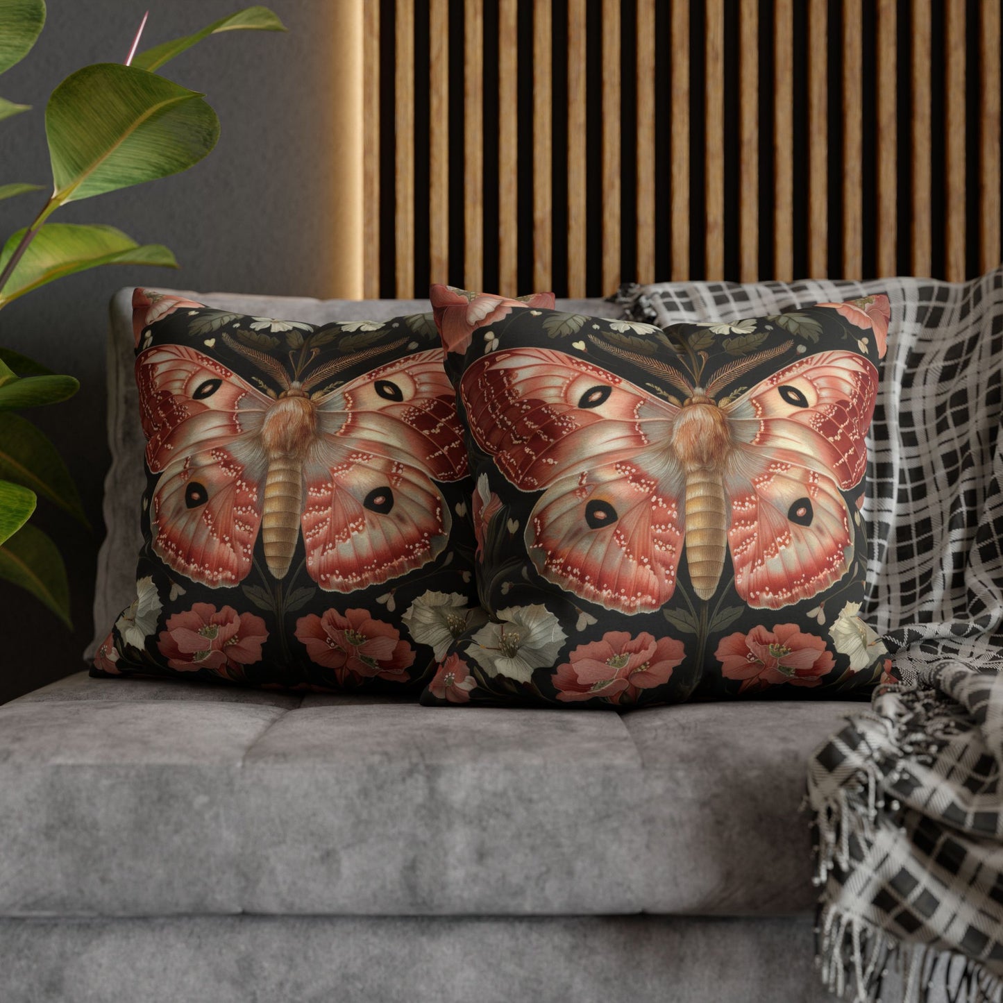 William Morris Inspired Woodland Pink Primrose Moth Decorative Pillowcase