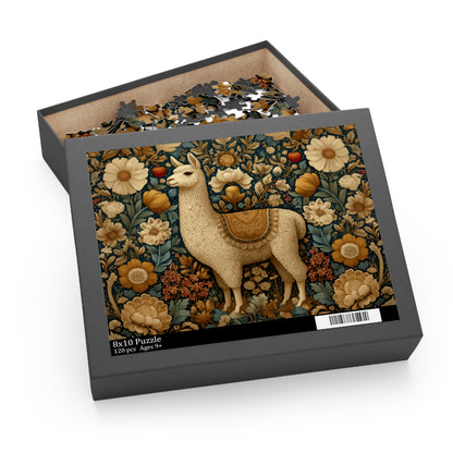 Golden Llama Floral Puzzle, William Morris Style Botanical Jigsaw for Family