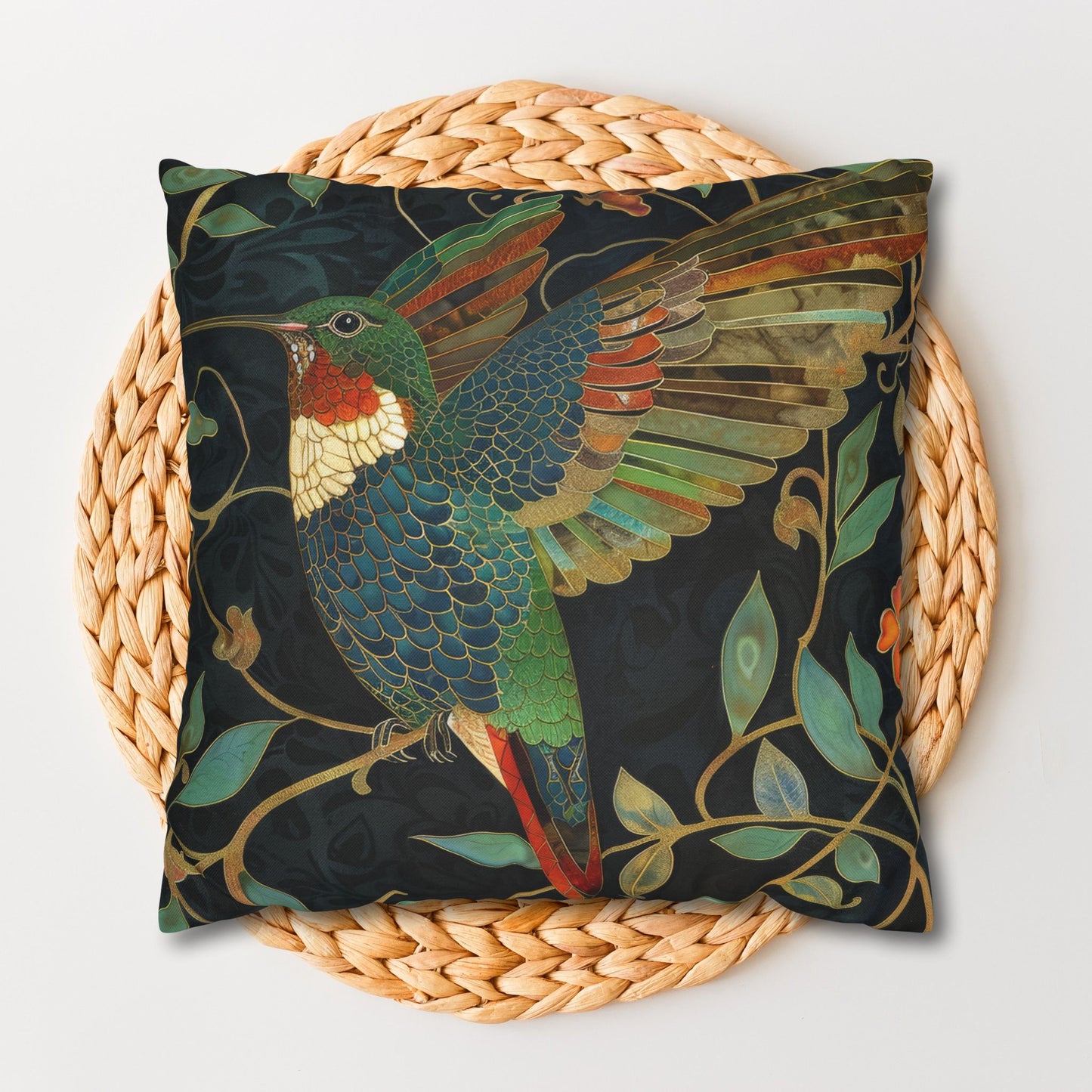 Art Nouveau Vibrant Hummingbird Pillowcase, Nature-inspired Home Decor, Throw Pillow for Living Room