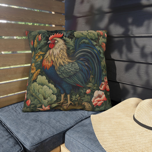Colorful Rooster Outdoor Pillow, Farmhouse Chicken Throw Pillow, Rustic Farm Animal Cushion, Country Kitchen Accent Pillow, Cottage Decor, Patio Pillow Gift
