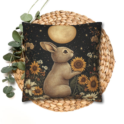 Moonlit Bunny Floral , William Morris Inspired Floral Bunny Pillowcase