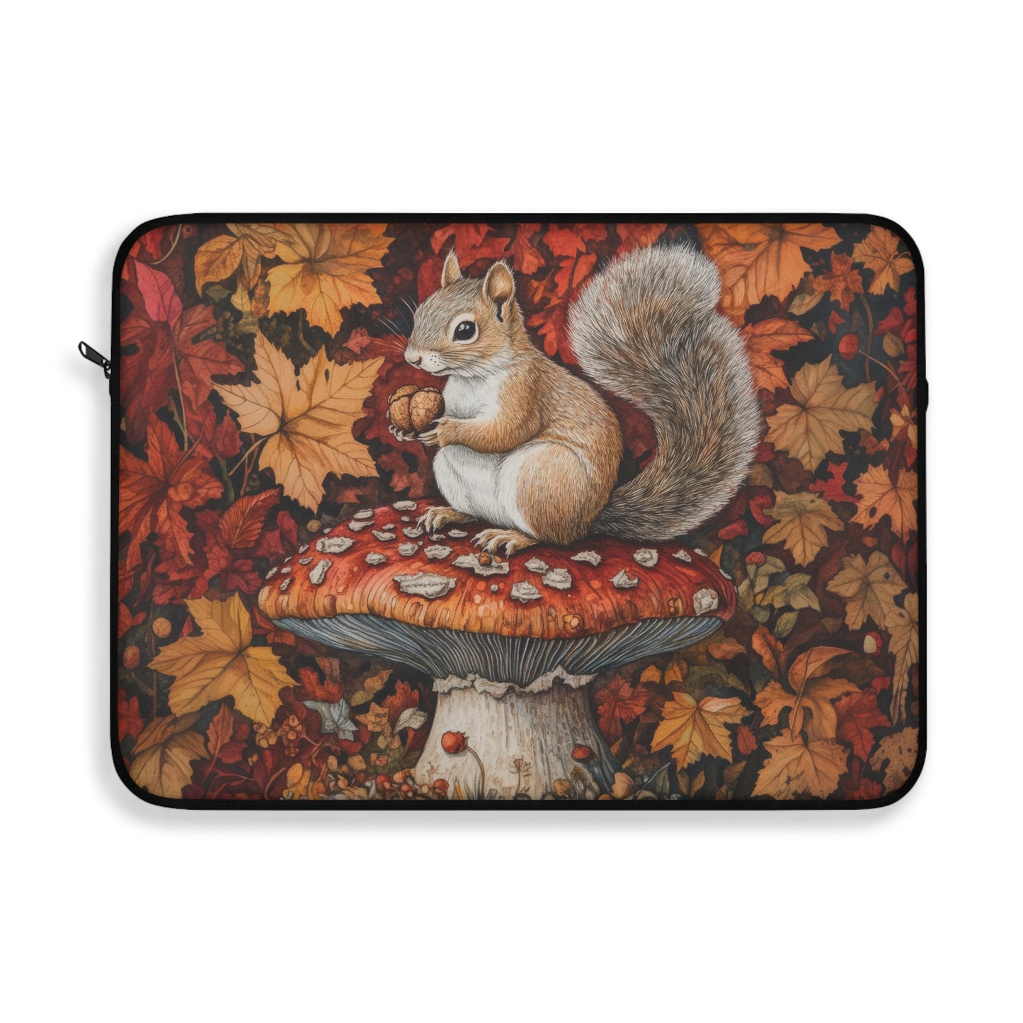 Autumn Squirrel Laptop Sleeve, Woodland Fall Forest Art Case, Cute Acorn & Mushroom Laptop Cover (12”, 13”, 15”)