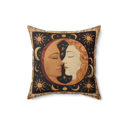 Celestial Harmony Pillow, Moon & Sun Design, Boho Decor, Cozy Home Accent, Starry Night Gift, Astrology Lovers
