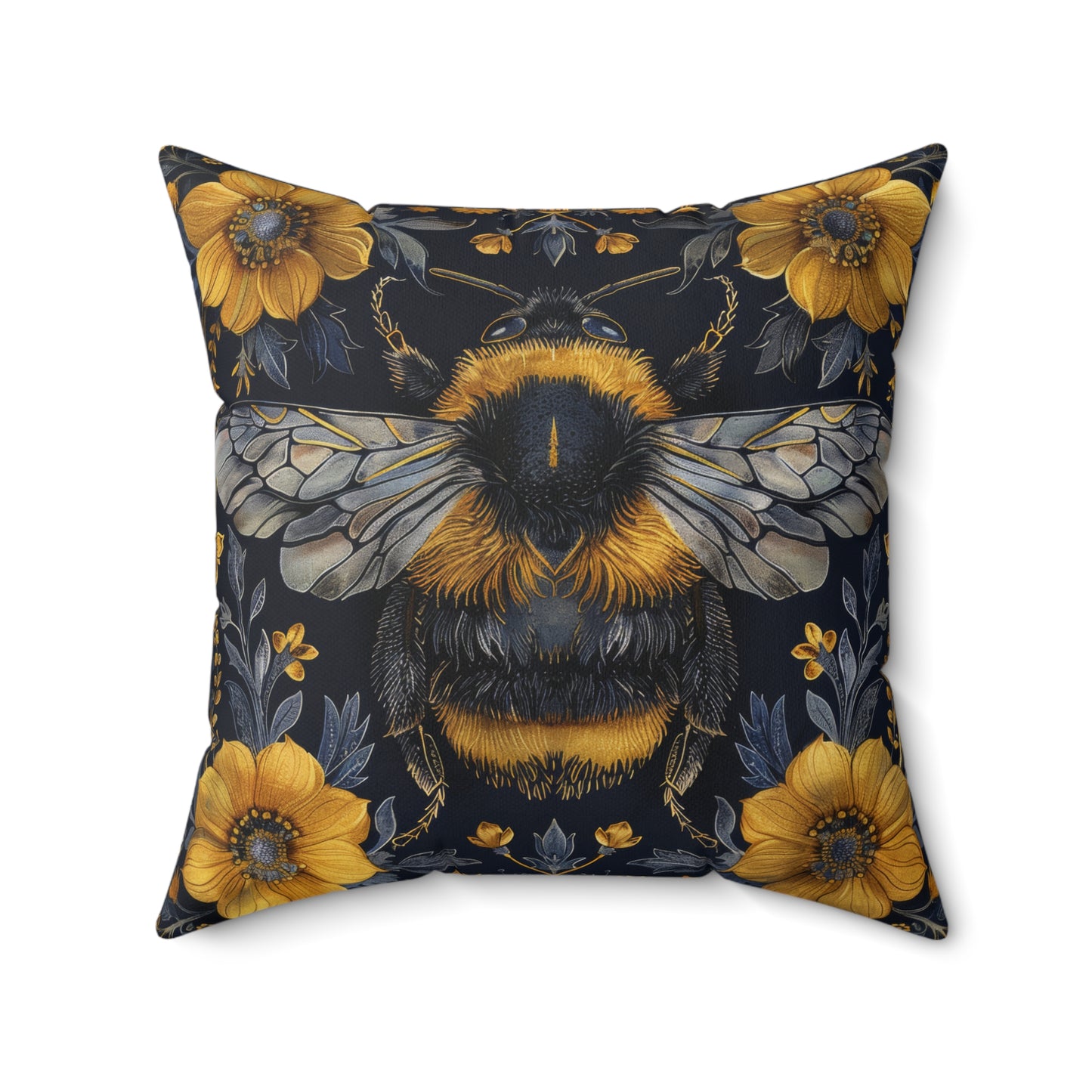 Botanical Bumblebee Pillow, William Morris Inspired Decor, Square Pillow, Art Nouveau Cushion, Home Decor Accent, Spun Polyester Pillow