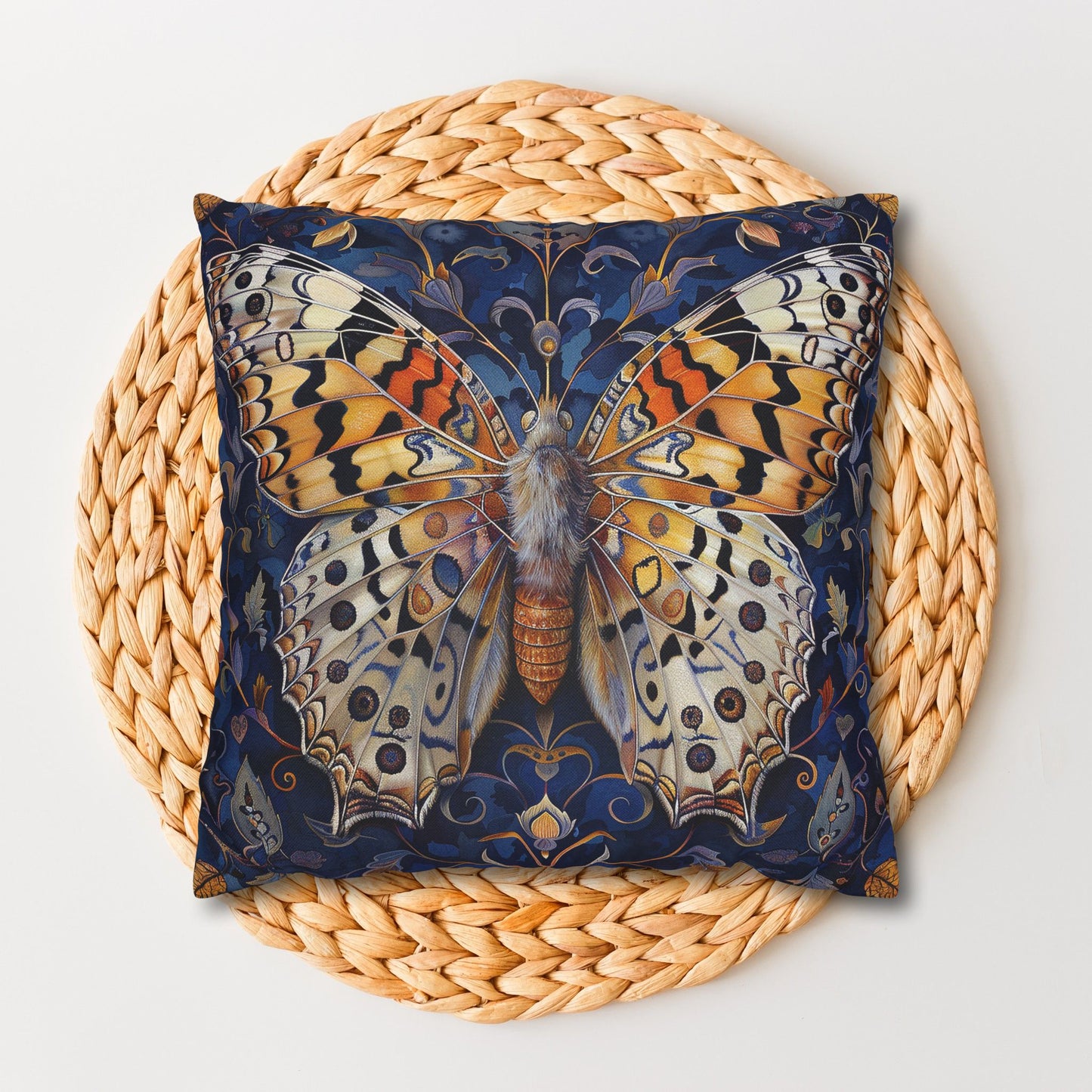William Morris Inspired Blue Ornate Butterfly Decorative Pillowcase