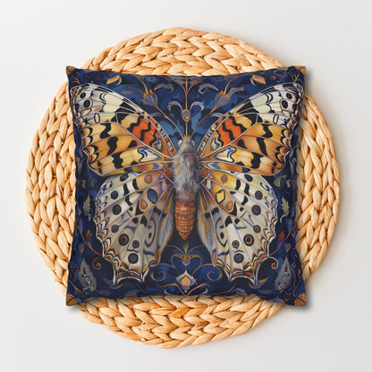 William Morris Inspired Blue Ornate Butterfly Decorative Pillowcase