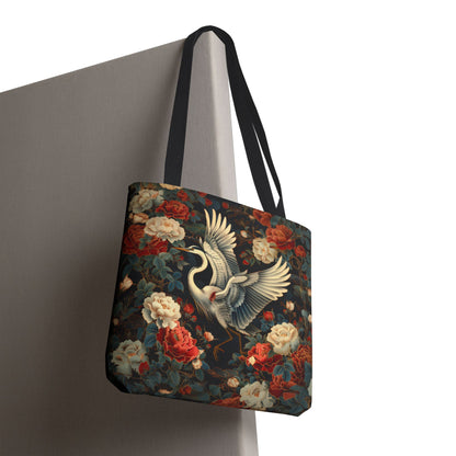 Flying Heron Vietnamese Art Style Tote Bag, Eco-Friendly Carryall