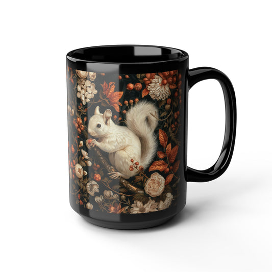 Mug Woodland Squirrel Art Nouveau William Morris Inspired Fall Autumn Black Coffee 11oz 15oz, Gift for Nature Lover, Kitchen Decor, Unique