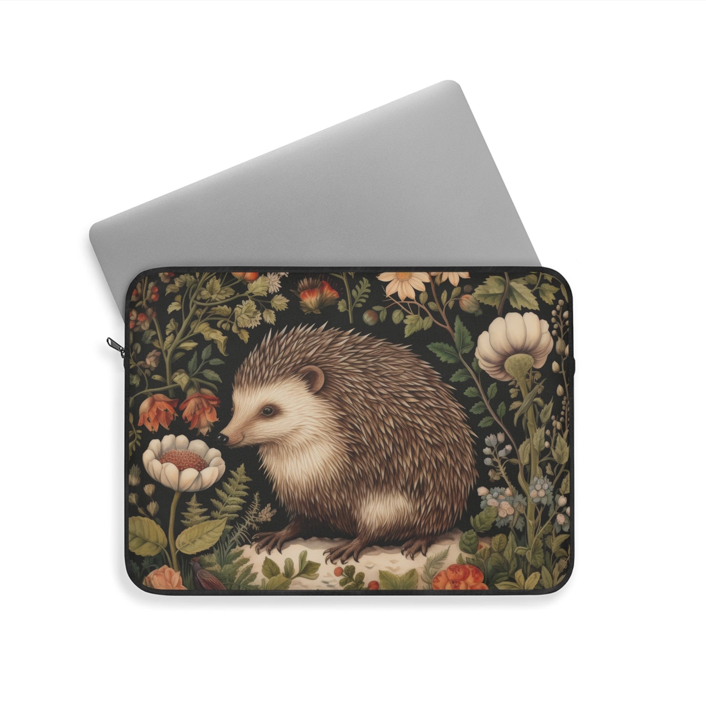 William Morris Inspired Botanical Charming Hedgehog Laptop Sleeve, Animal Protective Case, Customizable Cover, Gift for Nature Lovers