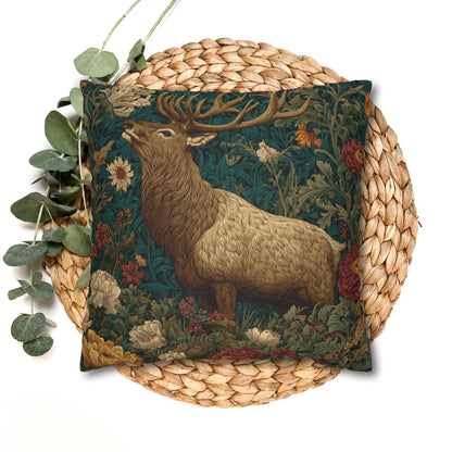 Majestic Elk Floral Pillowcase, William Morris Inspired Woodland Elf Decorative Pillow