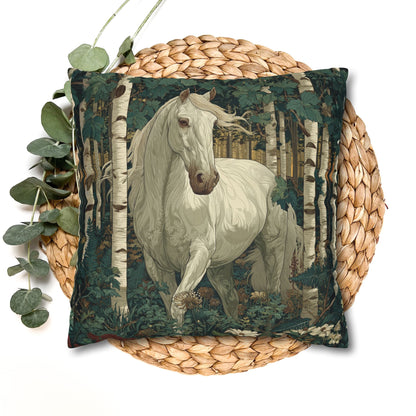 White Horse Forest Pillowcase, Decorative Square Throw Pillow Cover