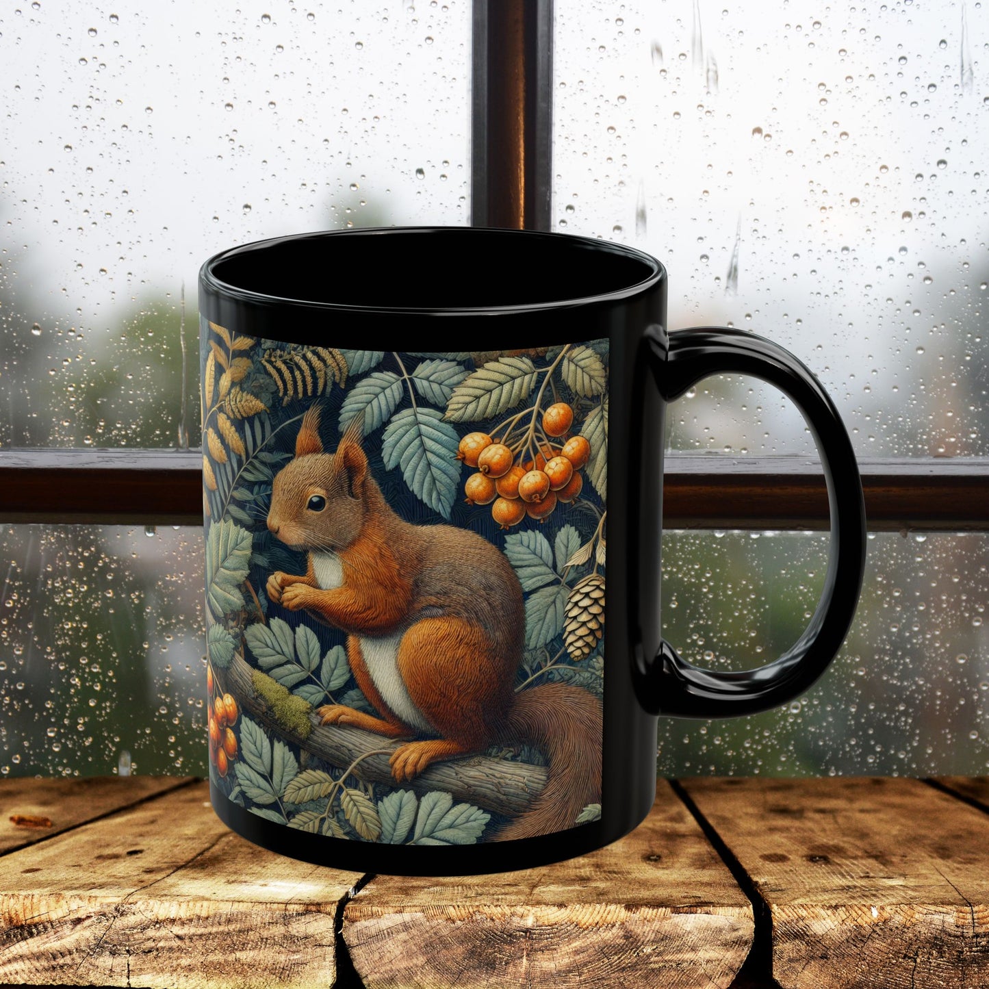 William Morris Squirrel Mug: Woodland Berry Design, Nature Lover Gift