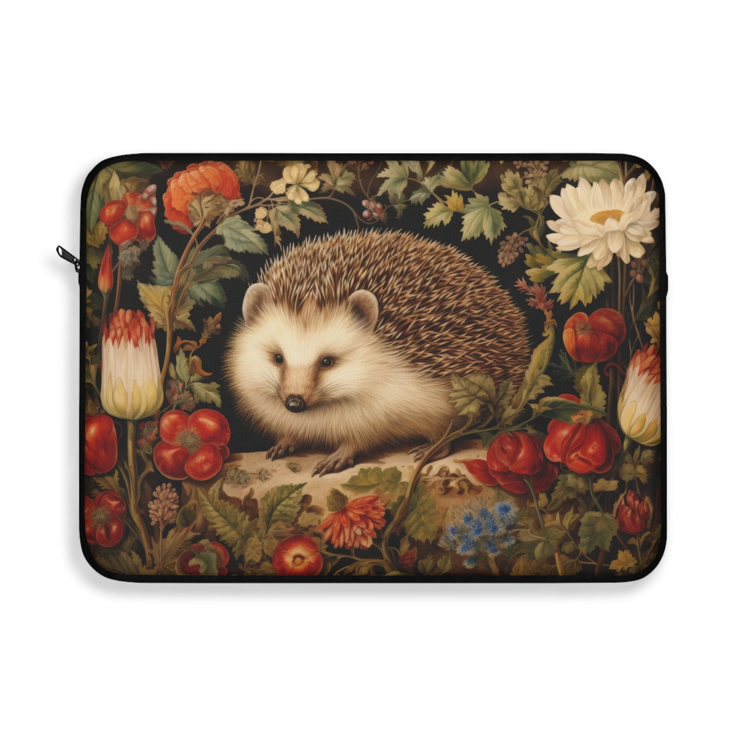 Hedgehog Laptop Sleeve, William Morris Inspired Woodland Floral Art Case, Vintage Botanical Animal Laptop Cover (12”, 13”, 15”)