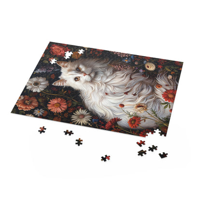 William Morris Inspired Botanical White Persian Cat Jigsaw Puzzle Box (120, 252, 500-Piece)