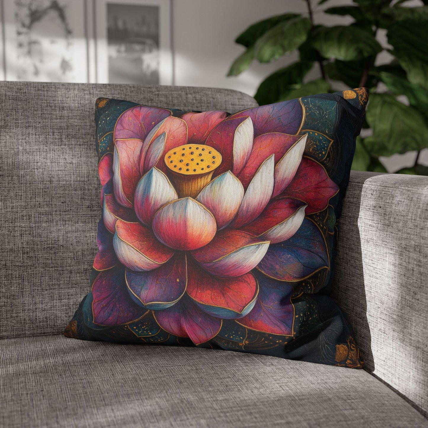 Art Deco Lotus Mandala Decorative Pillowcase