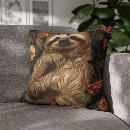 Botanical Sloth Pillowcase, Cozy Woodland Animal Cushion, William Morris Inspired Floral Throw Pillowcase