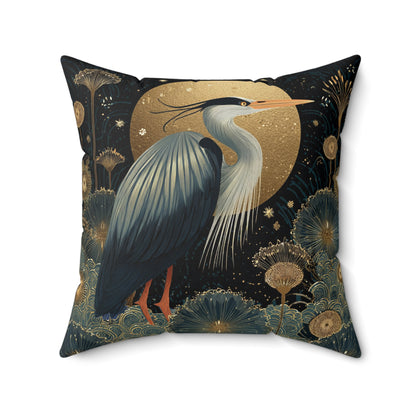 Heron Moon Decorative Pillow, Botanical Coastal Throw Pillow