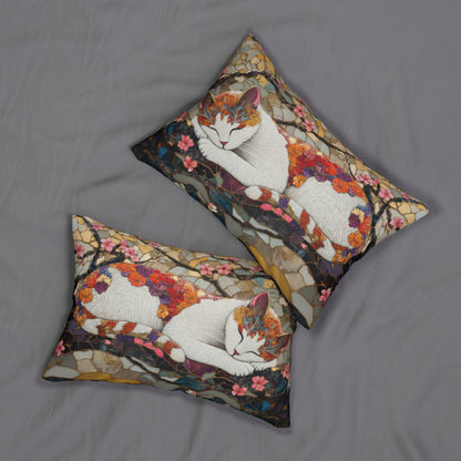 Art nouveau Cat William Morris Inspired Spun Polyester Lumbar Pillow