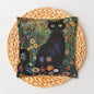 Whimsical Cat Floral Mewdow Square Pillowcase, Gustav Klimt Home Decor, Black Cat Cushion