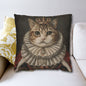 Royal Cat Pillowcase,  Aristocratic Kitty Cushion in Crown & Renaissance Attire, Whimsical Pet Portrait Home Décor