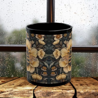Botanical Bumblebee William Morris Inspired Black Coffee Mug For Her Him Ceramic Mug Black Mug 11oz, 15oz