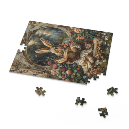 William Morris inspired Rococo Bunny With Vintage Book Jigsaw Puzzle Box (120, 252, 500-Piece) Family Jigsaw Puzzle, Puzzle Box Gift